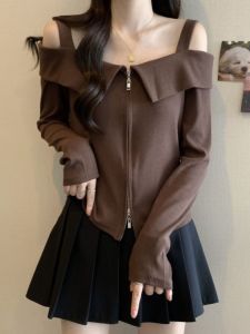Long Sleeve Knitwear One-Shoulder Slimming Plus Size Top