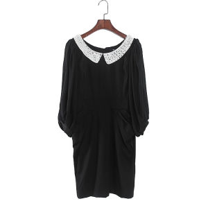 ชุดเดรสผ้าชีฟองคอตุ๊กตาเพชรสุดเก๋สำหรับฤดูใบไม้ร่วง กระโปรงทรงเอเอวสูง แขนยาว ความยาวปานกลาง สไตล์ทำงาน