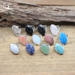 Natural Gems Stone Horse Eye Shape Rings Reiki Healing Turquoises Aventurine Crystal Opal Jaspers Resizable Ring JewelryQC4051