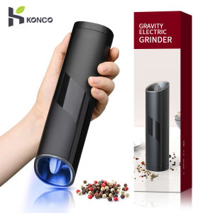 Konco เครื่องบดเกลือและพริกไทยไฟฟ้า เรียบเลือก ถ่วงอัตโนมัติพร้อม ครัว กระเป๋า 4 สี 7 วิตไฟ LED