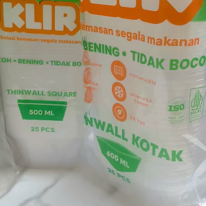 Thinwall KLIR Square 500ml / Food Container Food Grade / Kotak Makan Plastik Salad Buah Pudding 25 pcs