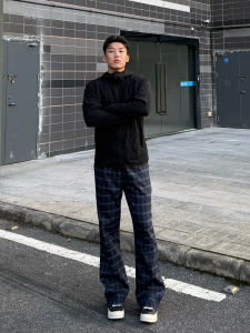 Quần Dài Nam Kẻ Caro Màu Xanh Tím Đậm Mùa Hè Mỏng Quần Dài Ống Đứng Quần Dài Thường Ngày Bằng Lụa Băng Phong Cách Mỹ Quần Dài Thoải Mái