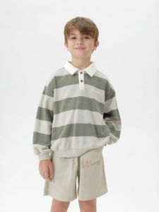 Marc&Janie | Two-tone Stripe Polo Collar Hoodie