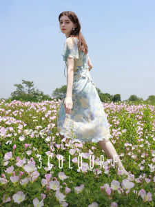 3COLOUR·S | Ruffled Floral Summer Dress Holiday Style Light Blue