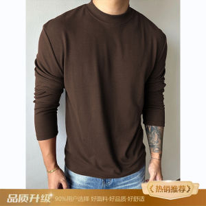 เสื้อสเวตเตอร์คอปกสูงสีดำ เสื้อยืดแขนยาวสำหรับผู้ชาย ทรงสลิมฟิต ออกกำลังกาย ฤดูใบไม้ร่วง วัสดุอื่นๆ คอกลม