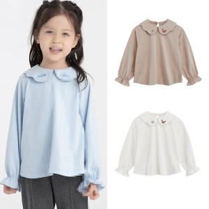 Spring Autumn Pure Cotton Long Sleeve Embroidered T-Shirt for Girls Toddler Kids Base Layer Shirt Baby Top Casual Style