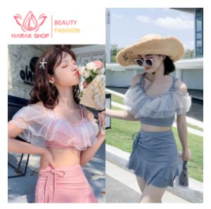 ชุดว่ายน้ำแฟชั่นสตรี  แยกชุดว่ายน้ำ  ชุดว่ายน้ำกระโปรง  สูงและผอม  โชว์หุ่นดี   สไตล์รีสอร์ทสปา