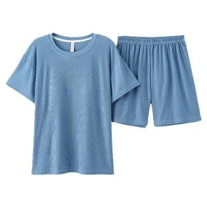 MiiOW | ชุดนอนผ้าไหมน้ำแข็งสองชั้นสำหรับคู่รัก แขนสั้น ทรงหลวม ชุดนอนฤดูร้อน 2025 สำหรับผู้ชายและผู้หญิง ชุดอยู่บ้านแบบลำลอง