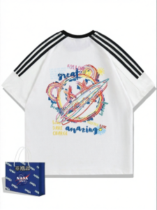 Summer Heavyweight Cotton Short Sleeve T-Shirt Street Style Print