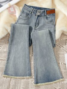 Light Wash Bell Bottom Jeans Womens High Waist Slimming Small Size Nine Point Fitting Micro Flared Denim Pants Spring Autumn