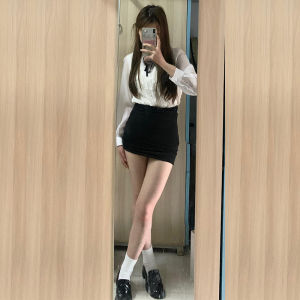 กระโปรงสั้นทรงเอเอวสูงสีดำเซ็กซี่สำหรับผู้หญิงไซส์ใหญ่ กระโปรงทรงเข้ารูปเอวสูง กระโปรงทรงเข้ารูปสำหรับผู้หญิงไซส์เล็ก