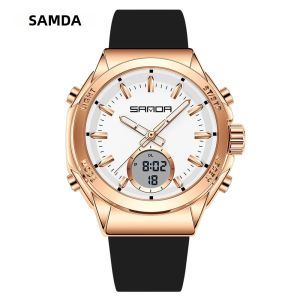 Sanda | Đồng Hồ Kỹ Thuật Số LED Thời Trang Dành Cho Nữ SANDA 9103 Màn Hình Kép Chống Nước Có Đồng Hồ Báo Thức Dây Đeo Silicon Vỏ Thép Không Gỉ