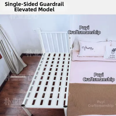 Adjustable Height Childrens Bed with Guardrail Iron Art Baby Bed Wide Side Modern Minimalist Style Metal Frame Connectable Bed