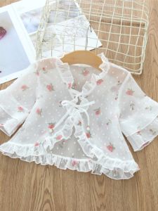Princess Style Lace Hollow out Summer Lightweight Short Sleeve Girls Shawl Childrens Air Conditioner Clothes Sun Protection Clothes