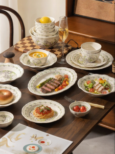 mornenjoy | Ceramic Tableware Set Glazed Under Color Gift for Wedding