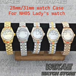 28mm31mm Luxury Silver Gold Two Tone Rose Ladys Watch Case Stainless Steel Decorated Diamond Bezel Waterproof Fit NH05 Movement