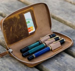 pen case pouch leather kulit asli