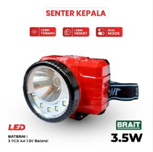 Senter Kepala BRAIT  SUPER LED 35WATT..BATERAI AA 3PCS..free baterai 4 pcs