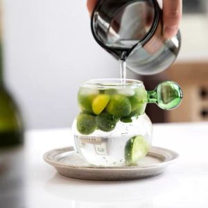 แก้ว แก้วน้ำผลไม้ แก้วสมูทตี้ แก้วสีใส ทรงน้ำเต้า ด้ามจับกลมน่ารักๆ ขนาดบรรจุ 300 ml.