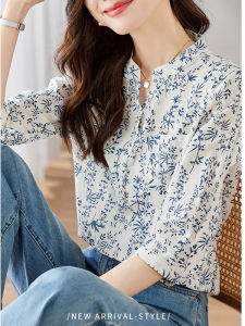 DAIXIANGFEIZI | Áo Blouse Chiffon Hoa Văn Dành Cho Phụ Nữ Elegante Tay 3/4