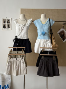 High Waist A-Line Mini Skirt Womens Loose Fit Pocket Short Skirt Korean Style Unique Slimming Anti-Light Leakage Skirt