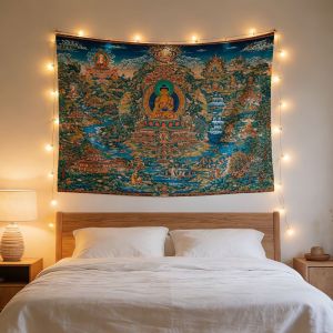 VIKAMA Vintage Phật Thangka Tấm Thảm Treo Tường Trang Trí Nghệ Thuật Phật Giáo Cho Phòng Ngủ Thiền Trang Trí Phòng