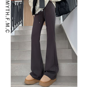 กางเกงวอร์มทรงหลวมเอวสูงทรงสลิมฟิตสำหรับโยคะ กางเกงขายาวทรงขาบานผ้ากำมะหยี่สีดำ ทรงหลวม ฤดูใบไม้ร่วง/ฤดูหนาว กางเกงขายาวทรงขาบานสำหรับผู้หญิง