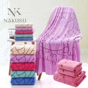 Poposy 3in1 High Quality Makapal Microfiber Cartoon Print Water Absorbent Towel Set Bath Towel