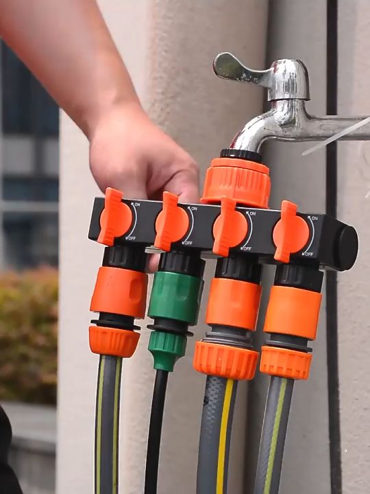 4 Ways Water Outlet Controller With Shut Off Valve Garden Tap Faucet Connector Adaptor 一通四阀门出水控制器 Hose Splitter