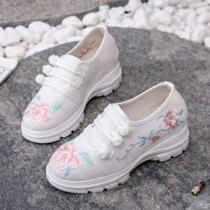 Autumn Han Dynasty Beijing Traditional Embroidered Shoes Ethnic Style Hidden Heel Womens Shoes Lightweight Casual Sports Artsy Cheongsam Shoes