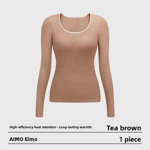 AIMO | Warm Fleece Lined Thickened Round Neck Womens Thermal Underwear One Layer Long Sleeve Base Layer Shirt Eco Friendly Fabric