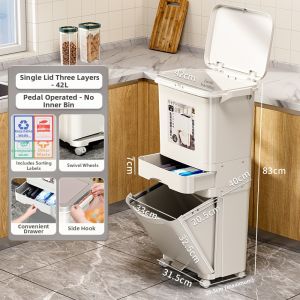 WENKEXIN | Bend-Free Tall Movable Large Capacity Kitchen Trash Can