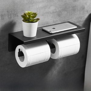 Space Aluminum Toilet Paper Holder Wall Mounted Double Roll Bathroom Organizer No Drilling Required Tissue Rack Paper Holder