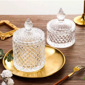 GotGo ถ้วยแก้ว+ฝาปิด ถ้วยแก้วคริสตัลพร้อมฝาปิด ถ้วยผอบ สไตล์ยุโรป Crystal glass jar