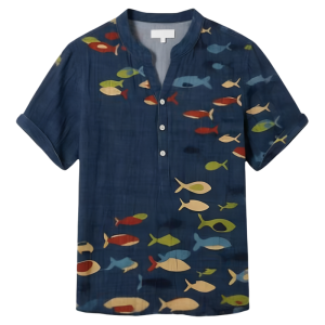 Mens 3D Printed V-Neck Beach Shirt Top Breathable Short Sleeve T-Shirt Loose Fit Casual Style Popular Youth Fashion