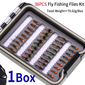 36PCS Handmade Fly Fishing Flies Set Epoxy Buzzer Perdigone Nymphs with Tungsten/Brass Bead Head for Trout Bass Panfish Fishing
