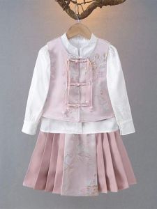 New Chinese Style Childrens Hanfu Set Autumn Clothes Girls Three-Piece Suit Little Girl National Style Skirt Spring Autumn
