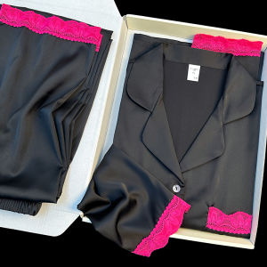 หรูหรา สีดำ Barbie เด็กผู้หญิง Ice ผ้าไหม ชุดราตรี นุ่ม Pure Desire ลูกไม้ Trim ฤดูใบไม้ผลิ เสื้อผ้าบ้าน ทูพีซ ชุดนอน Ensemble