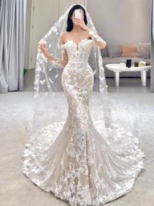 French Style Lace Long Sleeve Wedding Dress 2025 New Outfit Bride Marriage Year Dinner Party Vintage Elegance Door Curtain