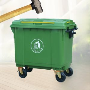 Large Outdoor Plastic Garbage Can 660L Hanging Truck Trash Box Green Wheel-Equipped Garbage Truck Foot-Operated