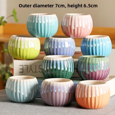 Modern Minimalist Ceramic Plant Pots for Succulent Plants Colorful Flow Glaze Small Diameter Special Clearance Sale Home Decor