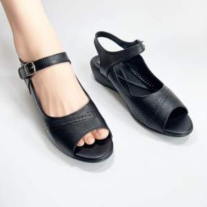 Giày xăng Đan công sở quai da đục lỗ đế xuồng 4cm