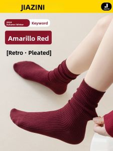 JIAZINI | Vintage Cotton Womens Red Long Socks
