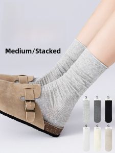 Miiow | Gray Long Tube Socks Womens Anti-Odor Maternity Cotton Blend Breathable Pure Color Versatile Mid-Calf No-Show Socks