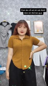 Áo Thun Bigsize Nữ Tay NgắnÁo Kiểu dáng dài Chất Dệt Kim Khuy Ngực Cổ Bẻ G33