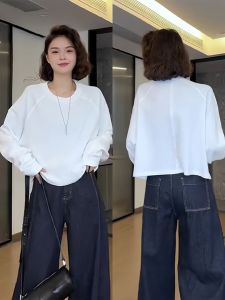 Áo Nỉ Tay Dài Màu Trơn Dáng Rộng Cổ Tròn Thường Ngày Cho Nữ Mùa Thu 2025 Áo Thun Dài Tay Ngắn Dáng Rộng Cổ Tròn Màu Trơn