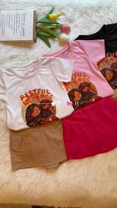 ชุดเซ็ทแฟชั่นเด็กผู้หญิงเสื้อ+กระโปรง พร้อมส่งเสื้อสกรีนลายน่ารักมาก เสื้อมี3สี น้ำหนัก5-20กิโล ไซส์SMLXL รหัสGTR