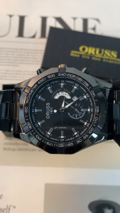 [Gift][With Box]ORUSS Original Men Stainless Steel Date Waterproof Luxury Fashion Korean Black Watch Analog Business Automatic Quartz Sport Wrist Watch For Men