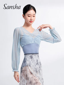 Sansha Womens Ballet Practice Suit V-Neck Long Sleeve Mesh Cover up Air Conditioner Shirt Dancewear Polyester Fitness Apparel