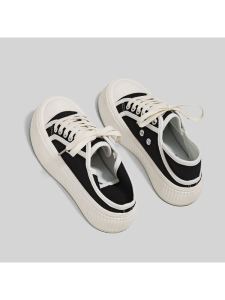 รองเท้าผ้าใบลำลองสำหรับผู้หญิง ทรงหัวมน พื้นยาง ดีไซน์หัวเข็มขัด ทรงหัวมน ทรงหัวมน สวมใส่สบาย รองเท้าผ้าใบสีขาว